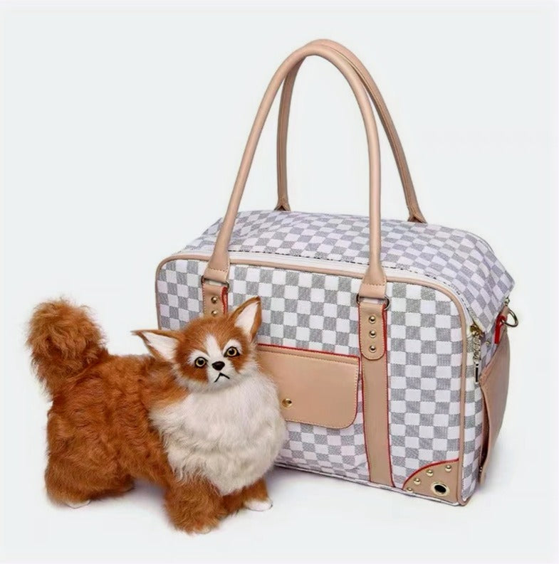CHECKER PRINT LEATHER PUP CARRIER image 3