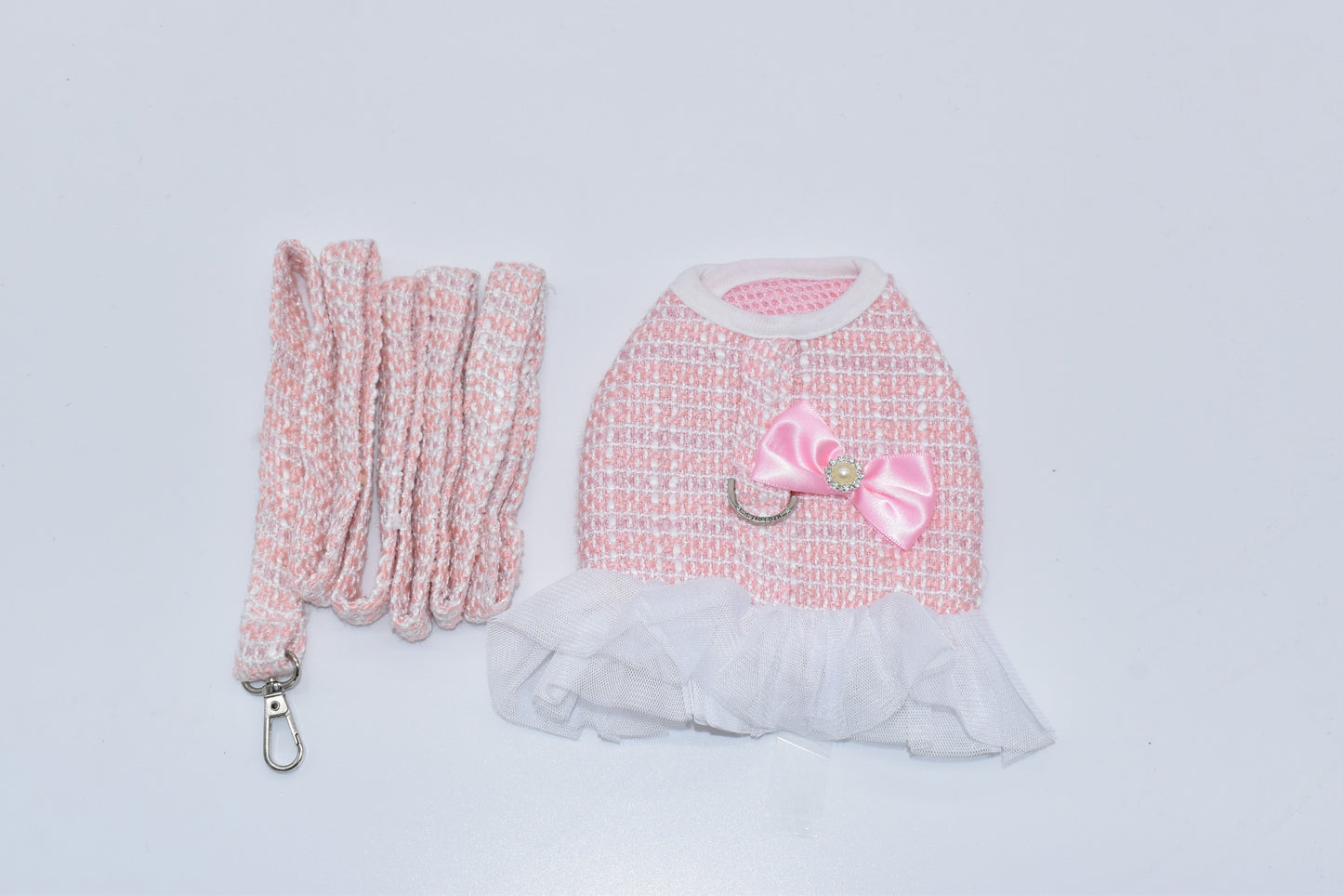 "BUBBLE GUM" KNIT TUTU DRESS W/ BOW & LEASH SET image 0