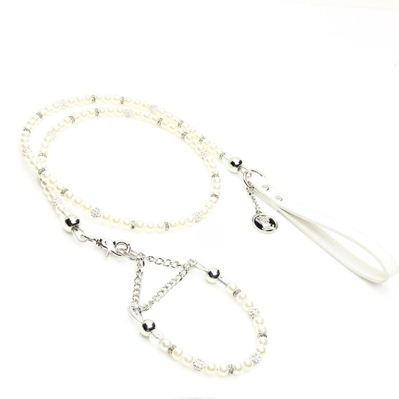"GLAMORUS" WHITE PEARL LEASH&COLLAR SET image 1