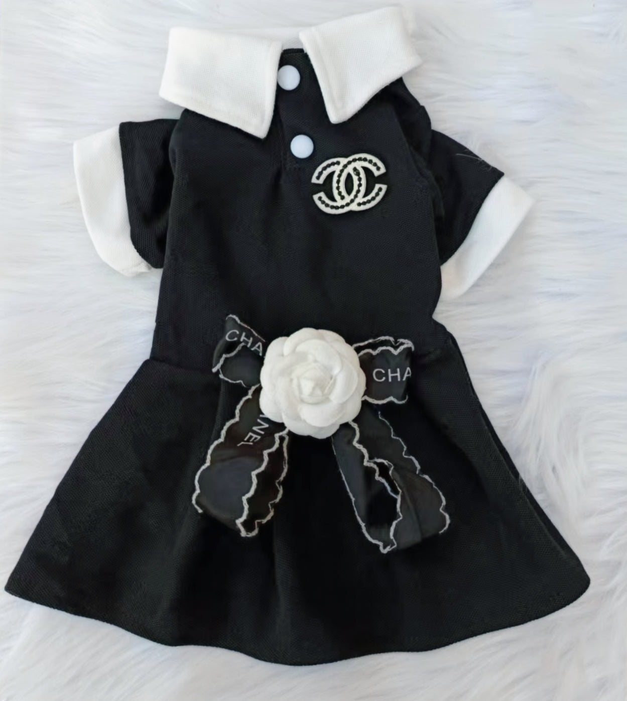 CHEWNEL FLOWER COLLAR DRESS (BLACK) image 0