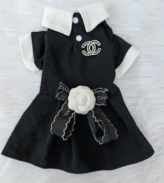 CHEWNEL FLOWER COLLAR DRESS (BLACK) image 0